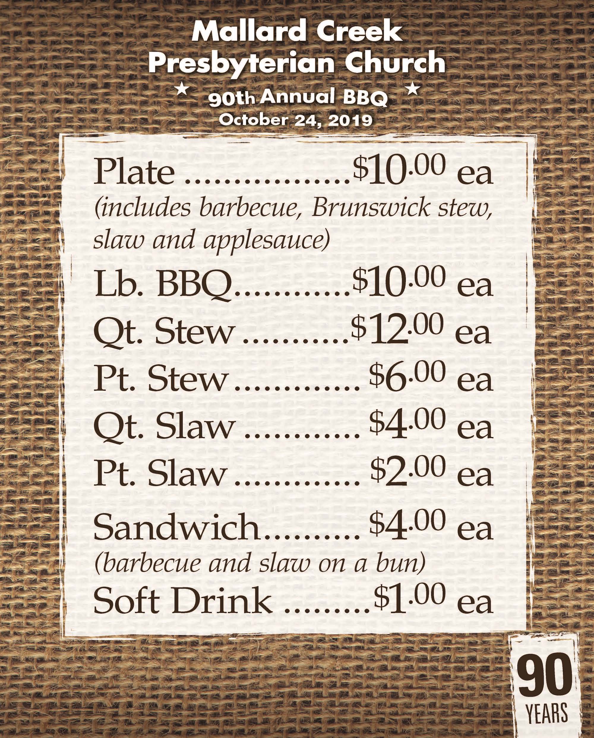 Annual BBQ Price List Annual BBQ Price List